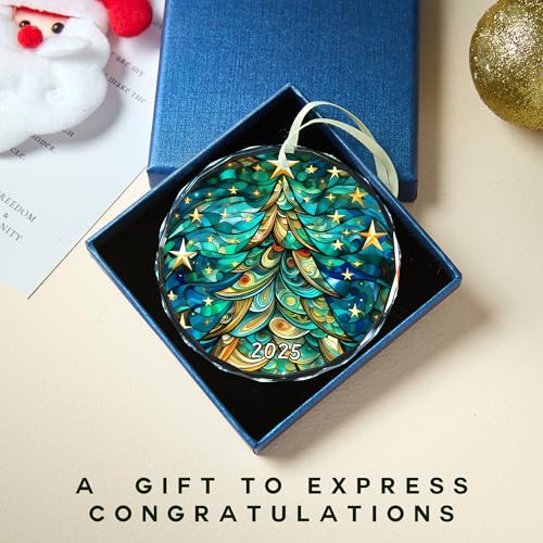 Christmas Tree Ornament 2025 - Glass Holiday Decoration - Elegant Gift Box Included