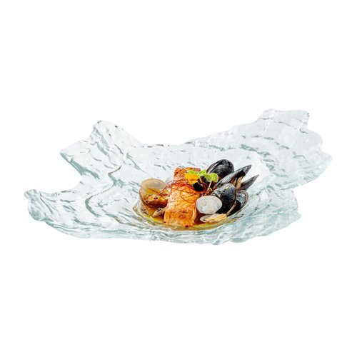 Restaurantware Vetri 18.1 x 13.6 x 3.7 Inch Glass Serving Dish 1 Durable Unique Serving Dish - Seashell Design Dishwashable Clear Glass Dinnerware For Hot & Cold Foods