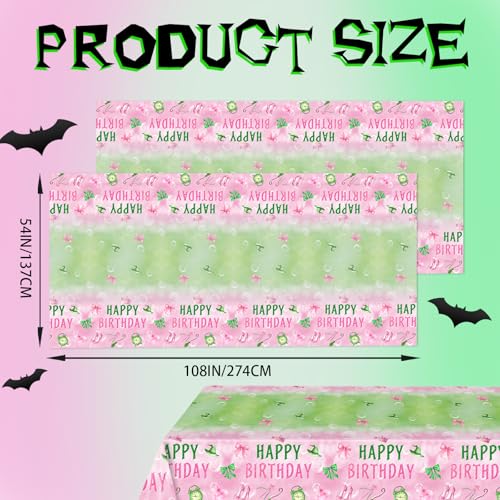 Witch Birthday Party Tablecloths - 2 Pack Pink Green 54x108