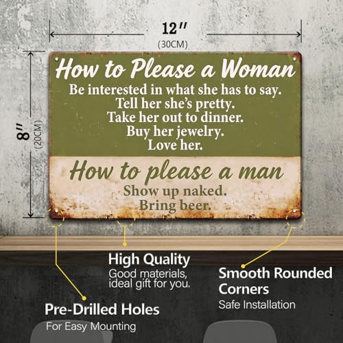 Funny Vintage Retro Metal Tin Sign - How to Please a Woman & Man | 12x8 Inch