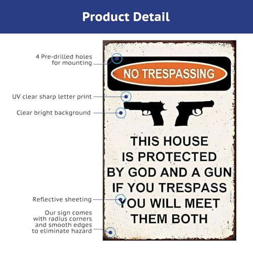 Protected by God and Gun Sign-Tin Funny Warning Signs for Outdoor