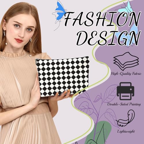 HBOPAN Black Rhombus Travel Makeup Bag Soft Linen Cosmetic Pouch