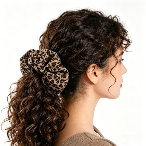 Leopard Satin Hair Scrunchies 2-Pack Elastic Cheetah Hair Ties