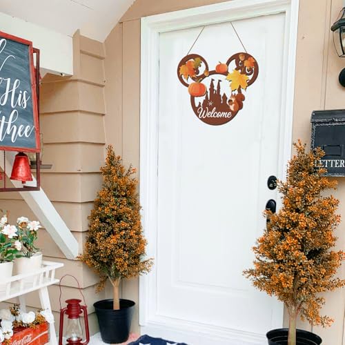 Mouse-Shaped Fall Front Door Sign - Autumn Pumpkin & Squirrel Wood Decor