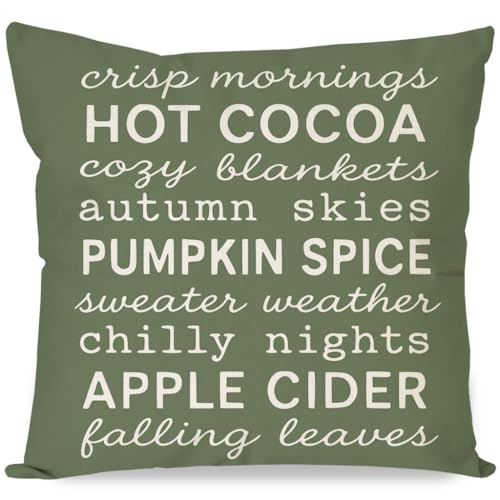 PANDICORN Fall Throw Pillow Cover, Olive Green Autumn Leaves, 18x18 Inch