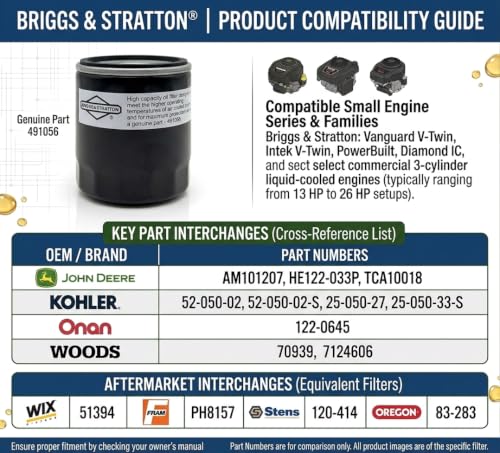 Briggs & Stratton 491056 Tall Oil Filter 3-3/8" for Small Engines - OEM Genuine Part (Variation 1)