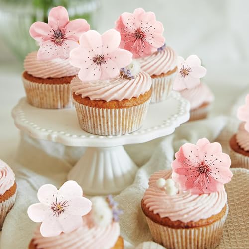 Atiloy Edible Cherry Blossoms Cupcake Toppers 50PCS Spring Cake Decorations
