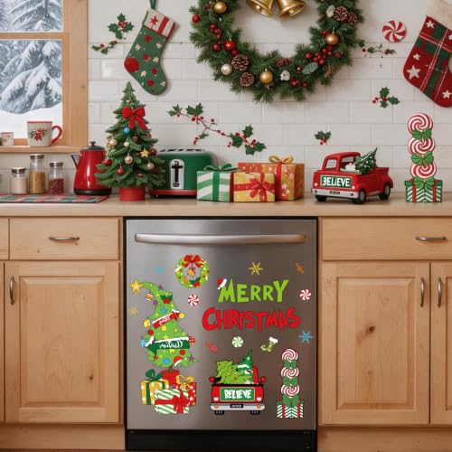 Green Christmas Tree Dishwasher Magnets 29Pcs Xmas Refrigerator Decor Set