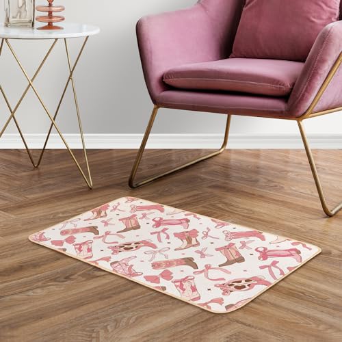 Preppy Pink Western Cowgirl Boots Door Mat - 29.5 x 15.7 Inch Indoor Rug