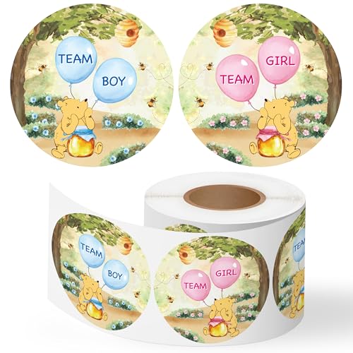BOpusail 500Pcs Blue-Pink Cartoon Winnie Gender Reveal Stickers 2-inch Party Labels