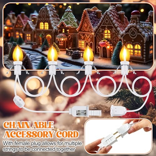 Christmas Village Light Cord with 4 LED Bulbs - 9.8 ft Connectable Decorative Lighting