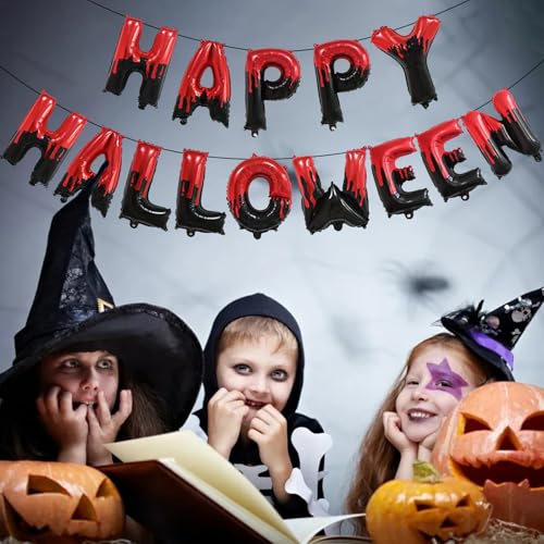 Happy Halloween Foil Letter Balloon Banner Set in Black and Red