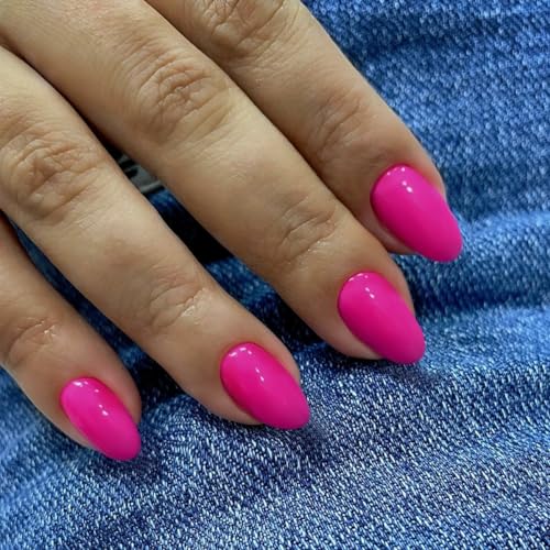 KXAMELIE Hot Pink Press on Nails Short Almond Gel False Nails 24Pcs