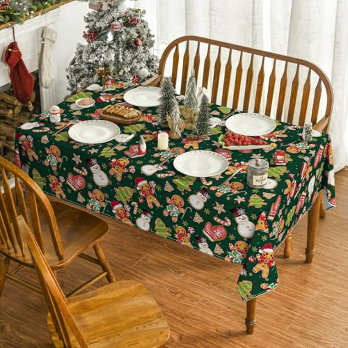 Christmas Tablecloth 60 x 84 Inches Rectangular Gingerbread Man Green