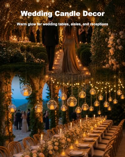 Homemory 50 Pack Flameless Tea Lights Candles - Bright Amber Glow, White Body, 200+ Hours