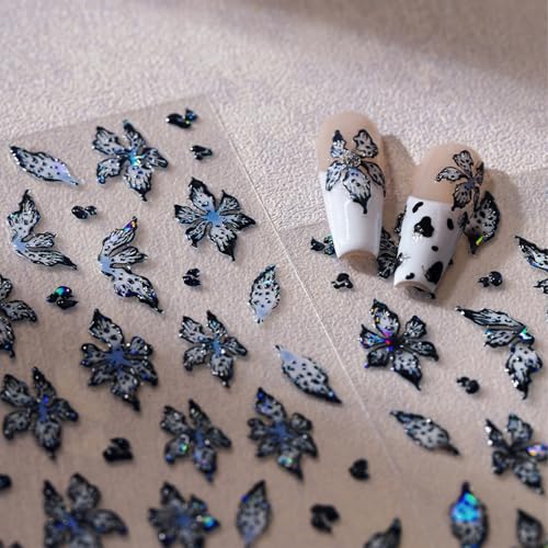 5D Embossed Floral Nail Art Stickers Holographic Laser Spring Flower Decals