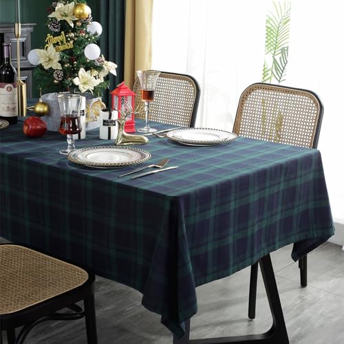 Rectangle Fabric Tablecloth Set - Blue & Green Plaid, 55 x 79 Inches, 2 Pack - Holiday Dining Cover