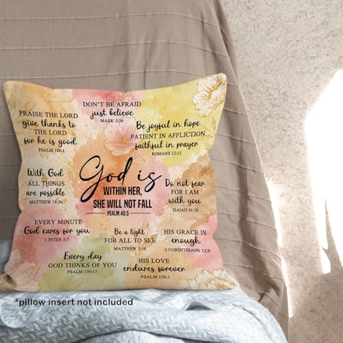 Christian Floral Throw Pillow Cover 18x18 - God Is Within Her (Christian-16)