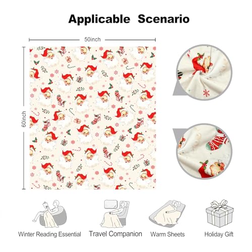 Christmas Santa Flannel Throw Blanket 50x60in Cozy Holiday Decor for Sofa & Chair