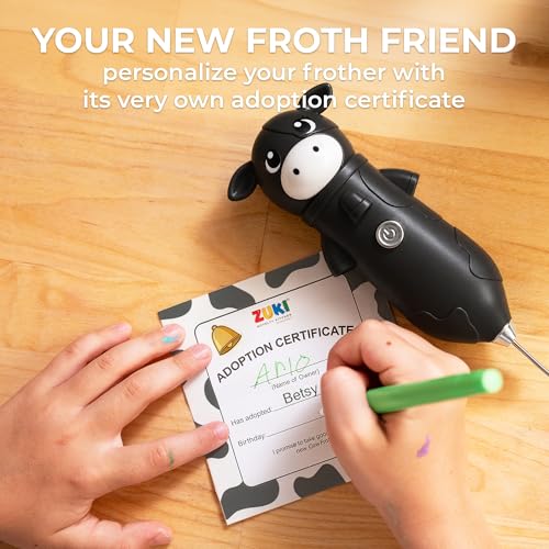 Zulay Kitchen Cow Milk Frother Wand – Betsy The Cute Handheld Coffee Frother for Lattes, Cappuccino & Matcha, Black