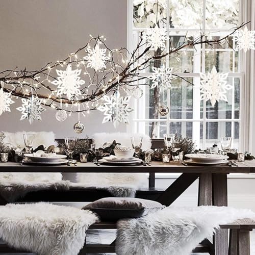 12PCS 3D Snowflake Ornaments for Christmas Tree Decor