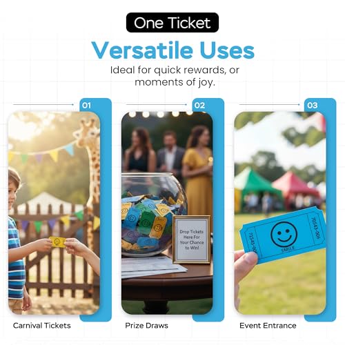 Smile Raffle Tickets - Multicolor Pack of 1000 - Blue, Yellow, Purple, Green