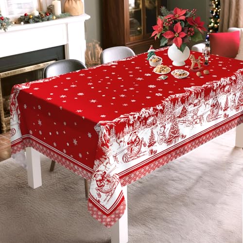 Christmas Tablecloth 55x70 Inch Rectangular Tree Deer Print Santa Reindeer Variation
