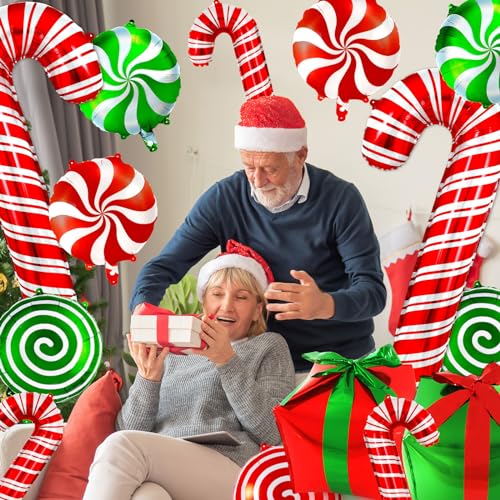 Christmas Balloon Kit with Candy Cane & Gift Bag Foil Balloons - Holiday Party Decorations