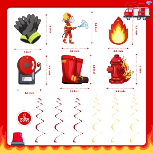 Firetruck Birthday Party Decorations Set with Banner and Hanging Swirls