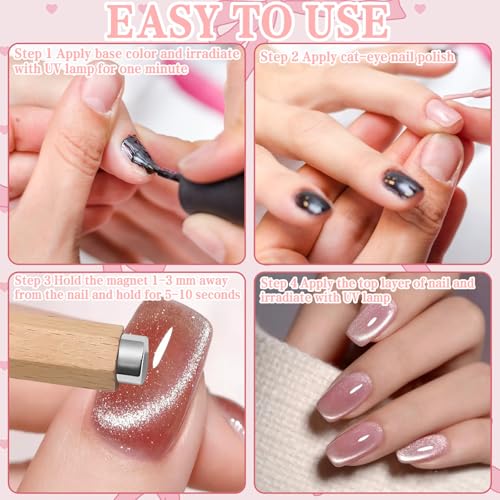 CYUXING 3-in-1 Wooden Cat Eye Nail Magnet Tool Set with Magnetic Pens