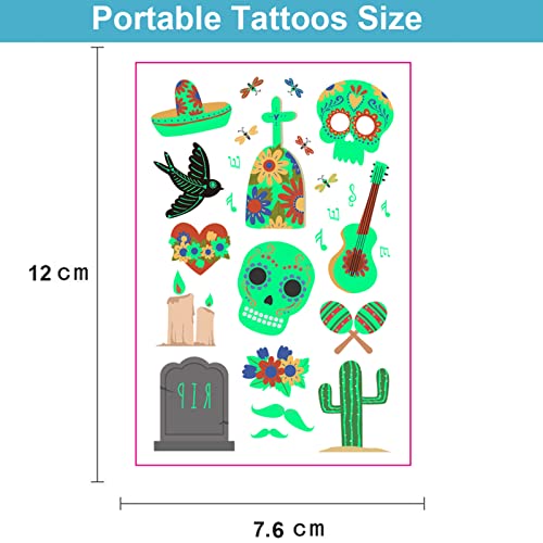 Felico Luminous Day of the Dead Temporary Tattoos - Glow in the Dark