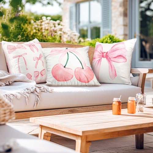 Pink Bow Throw Pillow Covers 18x18, Classic Style - 4 Pack