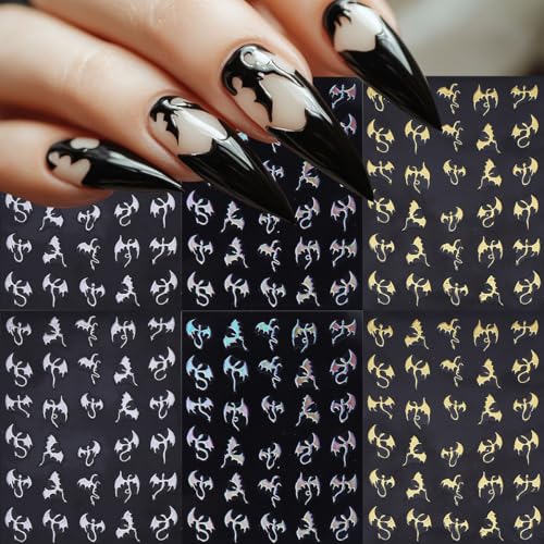 Halloween Bat Nail Stickers 3D Self-Adhesive Laser Gold Silver Decals