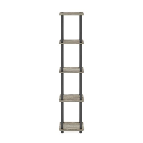 FURINNO Turn-N-Tube 5-Tier Corner Square Rack Display Shelf, Round, French Oak Grey/Black