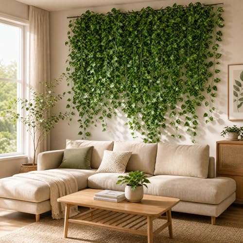 12 Pack Artificial Ivy Leaves Garlands - 7ft Indoor/Outdoor Decor