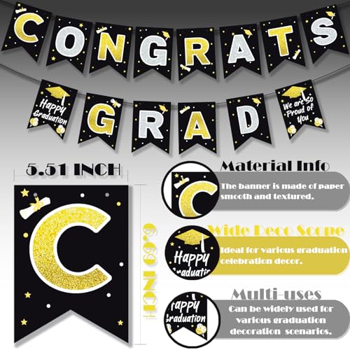 Black Gold Graduation Banner Set 2026 - Congrats Grad Decor