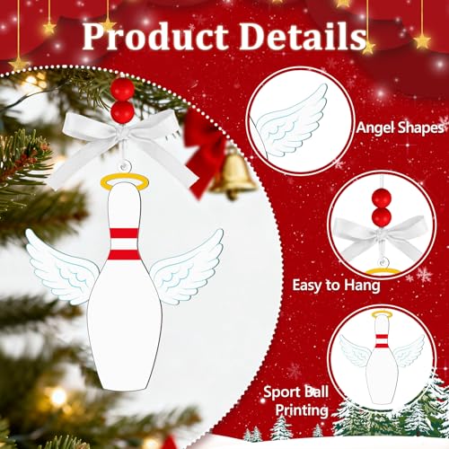 AKAIXI Wooden Bowling Angel Ornament 3.9 Inch Holiday Hanging Decor
