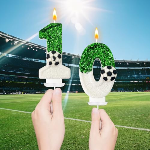 Soccer Ball Number 10 Birthday Candle - Green & White Cake Decoration