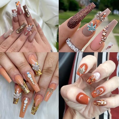 Fall Maple Leaf 3D Nail Charms Crystal Rhinestones 20 Pcs