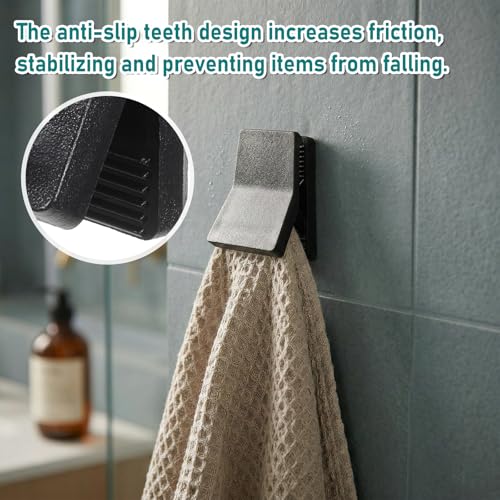 6-Pack Self-Adhesive Wall Clips for Towel & Decor Hanging - Black