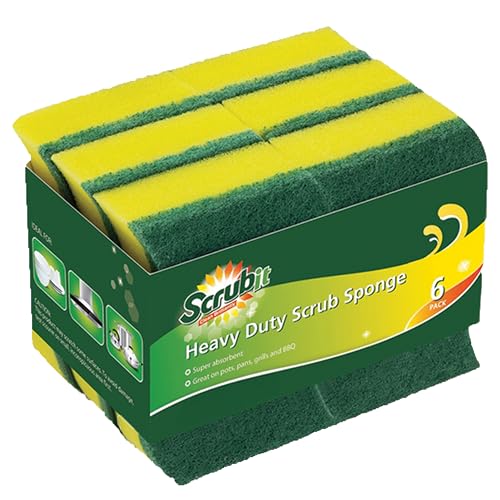 SCRUBIT Heavy Duty Scrub Sponges - 6 Pack with Non-Smell Pads
