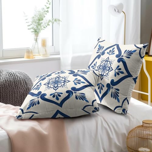 Cafl Mexican Floral Tile Throw Pillow Covers - Set of 2, 18x18 Inch