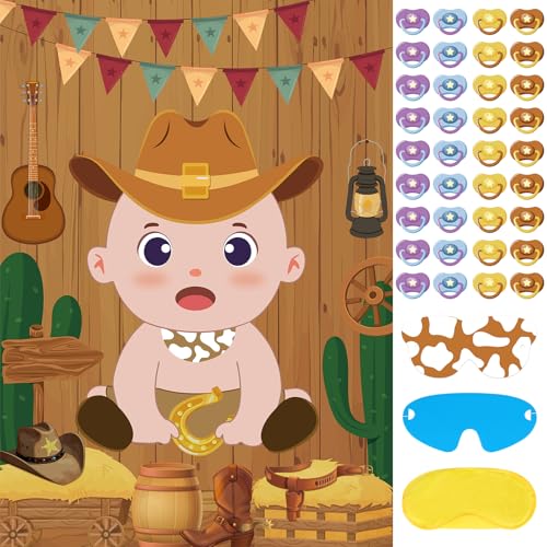 Pin the Pacifier Cowboy Baby Shower Game Set with Stickers