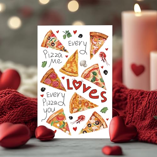 Funny Pizza Valentine's Day Card for Lovers - 8x5.3 inches