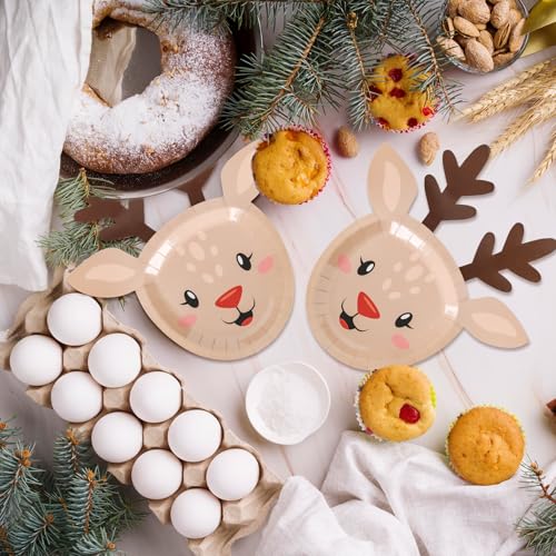 Christmas Elk Paper Plates Set of 48 Disposable Holiday Tableware