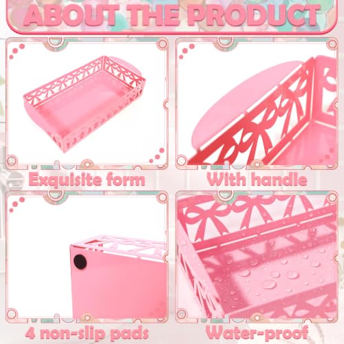 Pink Bow Toilet Paper Holder - Cute Metal Bathroom Storage Basket