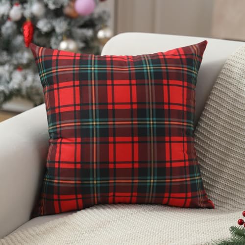 Christmas Pillow Covers 18x18 Set of 2, Buffalo Check Plaid Cushion Cases
