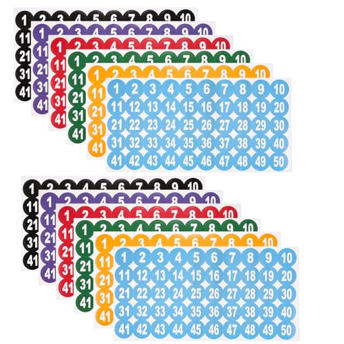 Fadayunn Colorful Number Stickers 1-50 Round Self-Adhesive Labels 12 Sheets