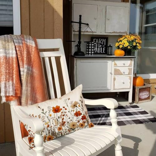 RABUSOFA Rust Floral Fall Throw Pillow Cover, 12x20 Inch Farmhouse Decor