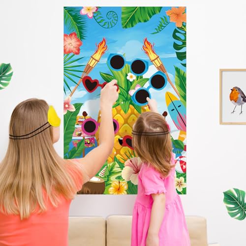 Hawaiian Luau Party Game for Kids - Pin The Sunglasses on Pineapple